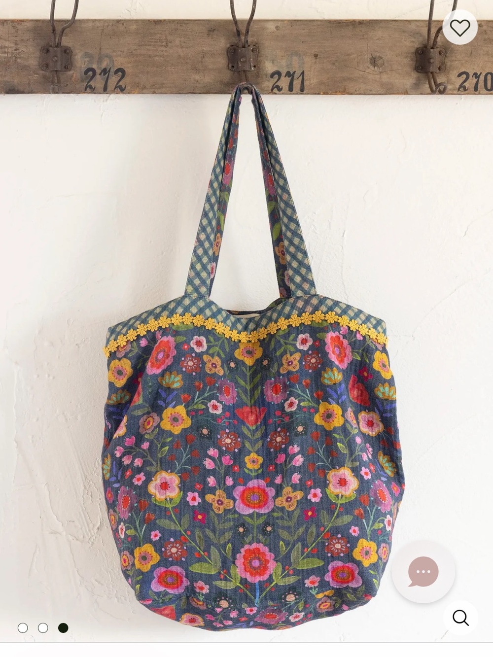 NATURAL LIFE Cotton Gauze Reversible Tote Bag Blue Floral Beach Bag - Picture 2 of 7